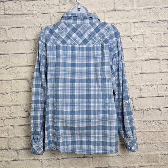 Tommy Hilfiger Shirt Womens Size XL Roll Tab Sleeves Blue Plaid Button Down - Picture 2 of 16